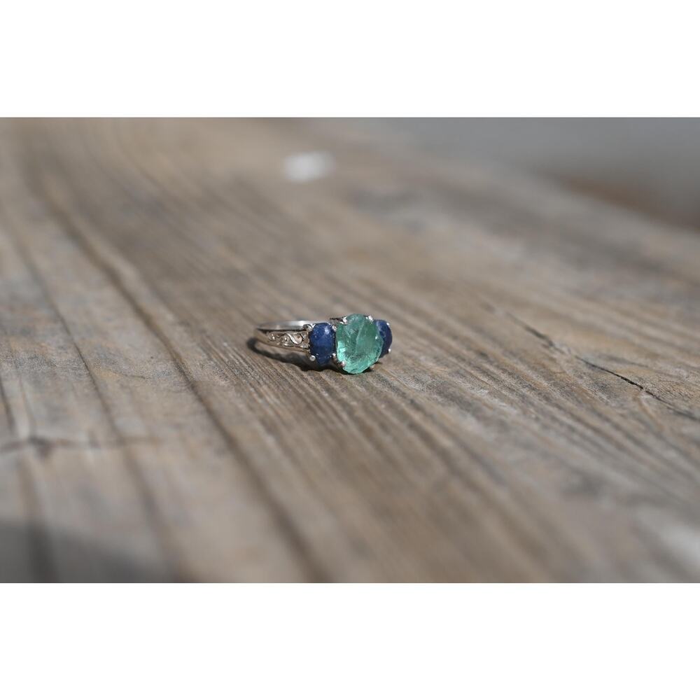 Engagement ring Aquamarine and Burmese Sapphire set size 3 4 5 6 7 8 9 10 11 12 - Picture 2 of 6